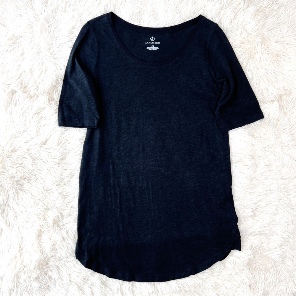 Lands’ End tee shirt tunic washed black oversized scoop neck classic t Sz XS